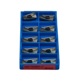 Top-down view of 10 Kyocera BDMT170408ER-JT milling inserts arranged to show JT geometry edges