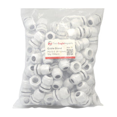 100 Pack IP68 PG13.5 White Nylon Cable Gland 6-12mm Cable Range - Twin Eagle Imports