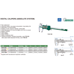 Insize Digital Caliper 0-200mm / 0-8" Range Series 1103-200