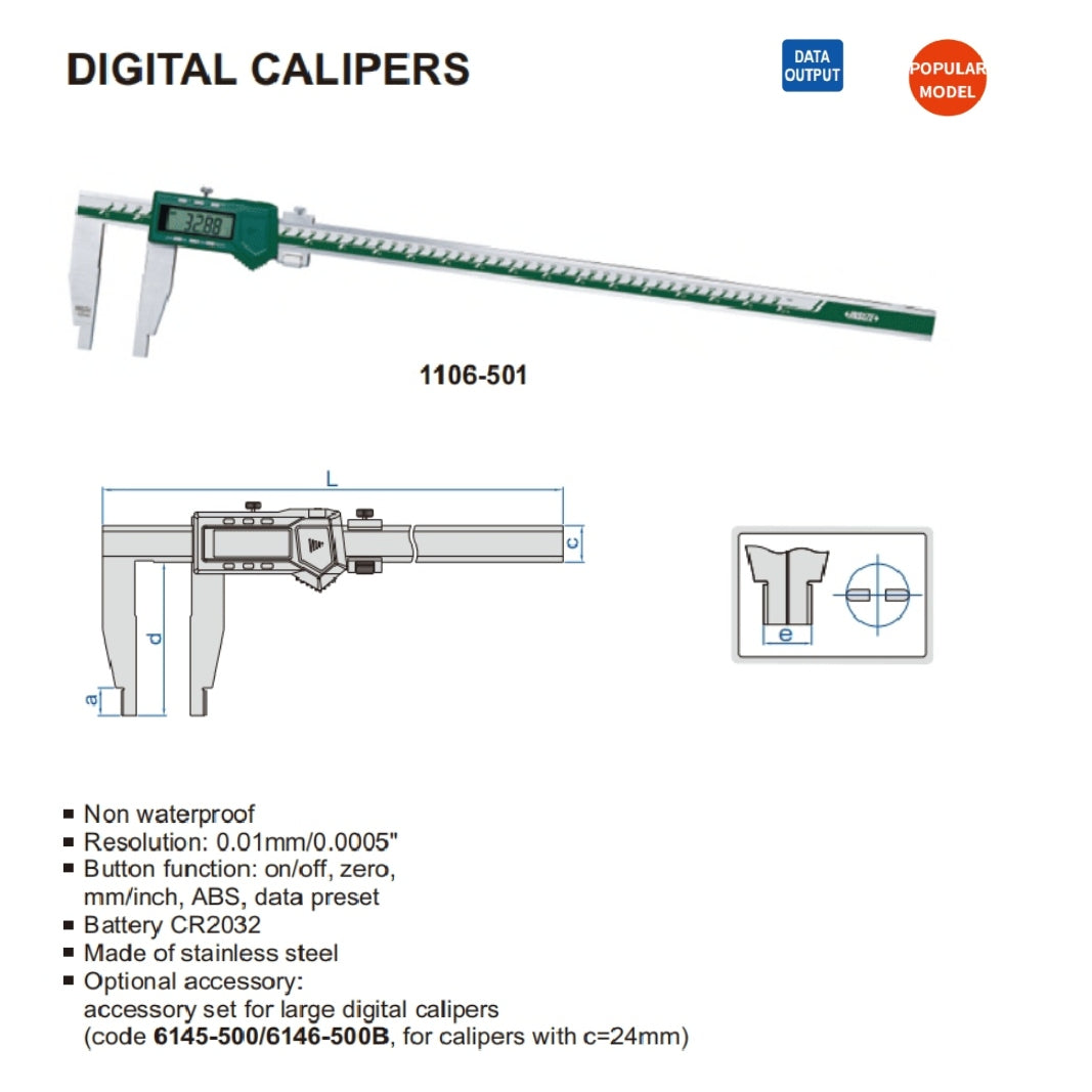 Insize Long Jaw Digital Caliper  0-1000mm / 0-40" Range Series 1106-1005