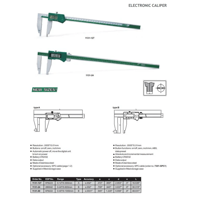 Insize Digital Caliper 0-300mm/0-12" Range Series 1131-127