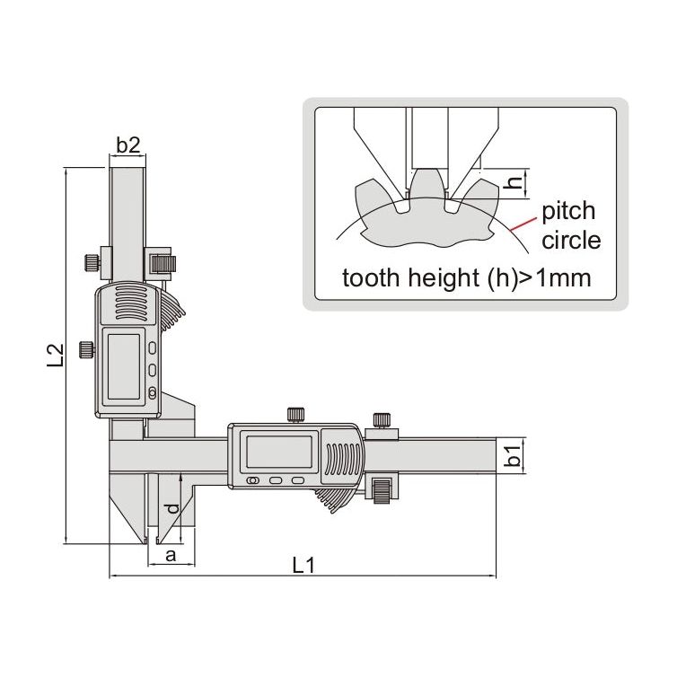 Insize Digital Gear Tooth Caliper 5-50mm x 0.01mm Range Series 1181-M50A