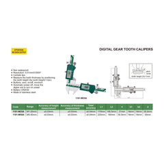 Insize Digital Gear Tooth Caliper 5-50mm x 0.01mm Range Series 1181-M50A