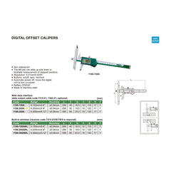 Insize Digital Offset Caliper 0-200mm/0-8" Range Series 1186-200A