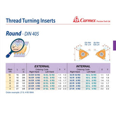 Carmex External Right Hand Round Thread Turning Insert 8 TPI/ 16 ER 8 RD MXC