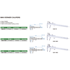 Insize Mini Vernier Caliper 0-100mm Range Series 1201-1003