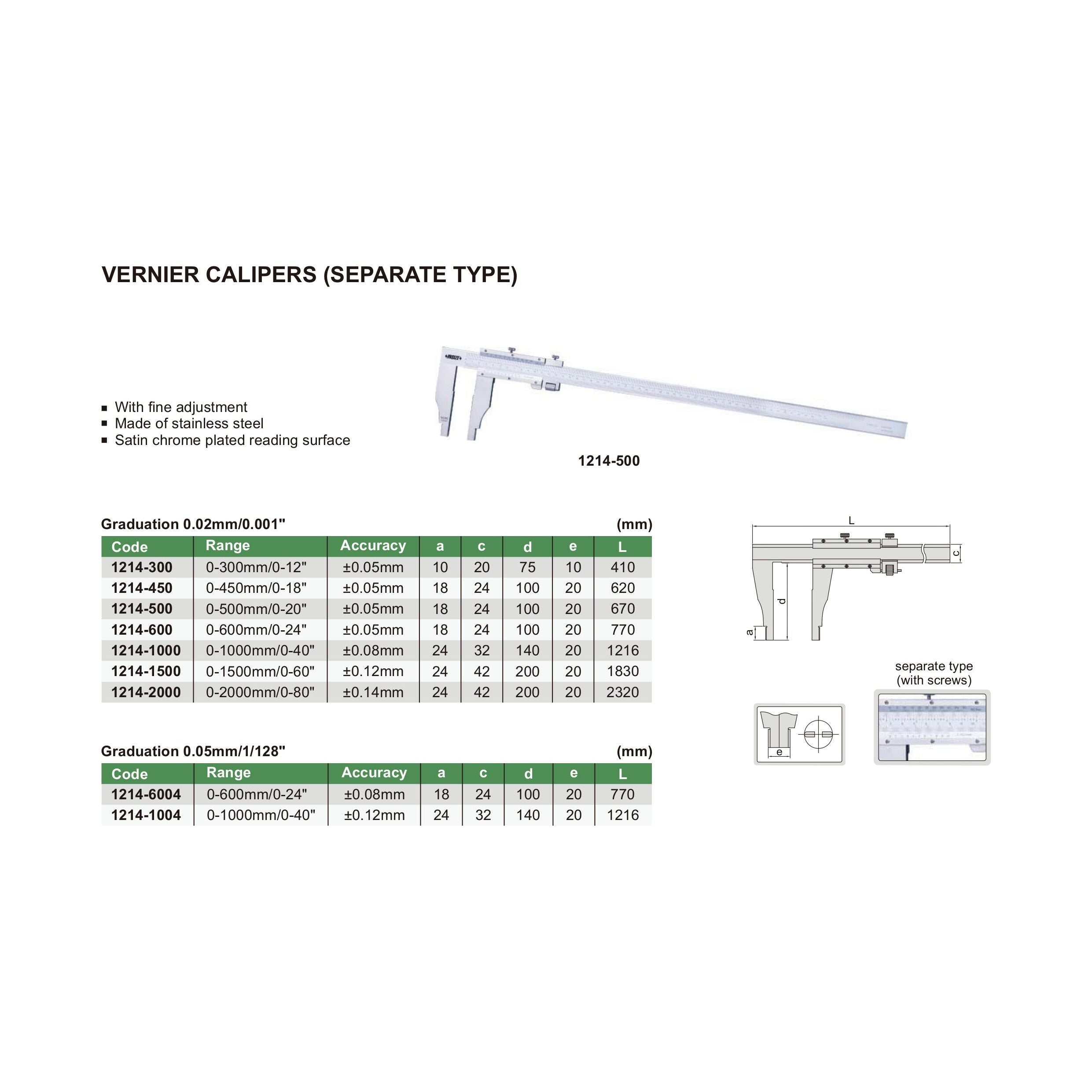 VERNIER CALIPER - INSIZE 1214-500 0-500mm / 0-20"