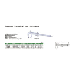 Insize Vernier Caliper 0-180mm/0-7" Range Series 1233-180