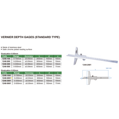 Insize Vernier Depth Gauge 0-200mm Range Series 1240-2001