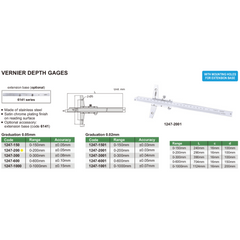 Insize Vernier Depth Gauge 0-200mm Range Series 1247-200