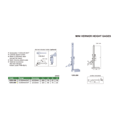 Insize Mini Vernier Height Gauge 0-200mm / 0-8" Range Series 1253-200