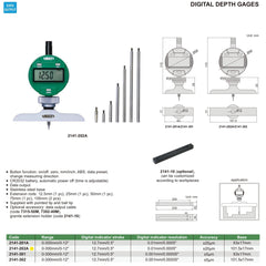 Insize Digital Depth Gauge 0-300mm/0-12" Range Series 2141-202A