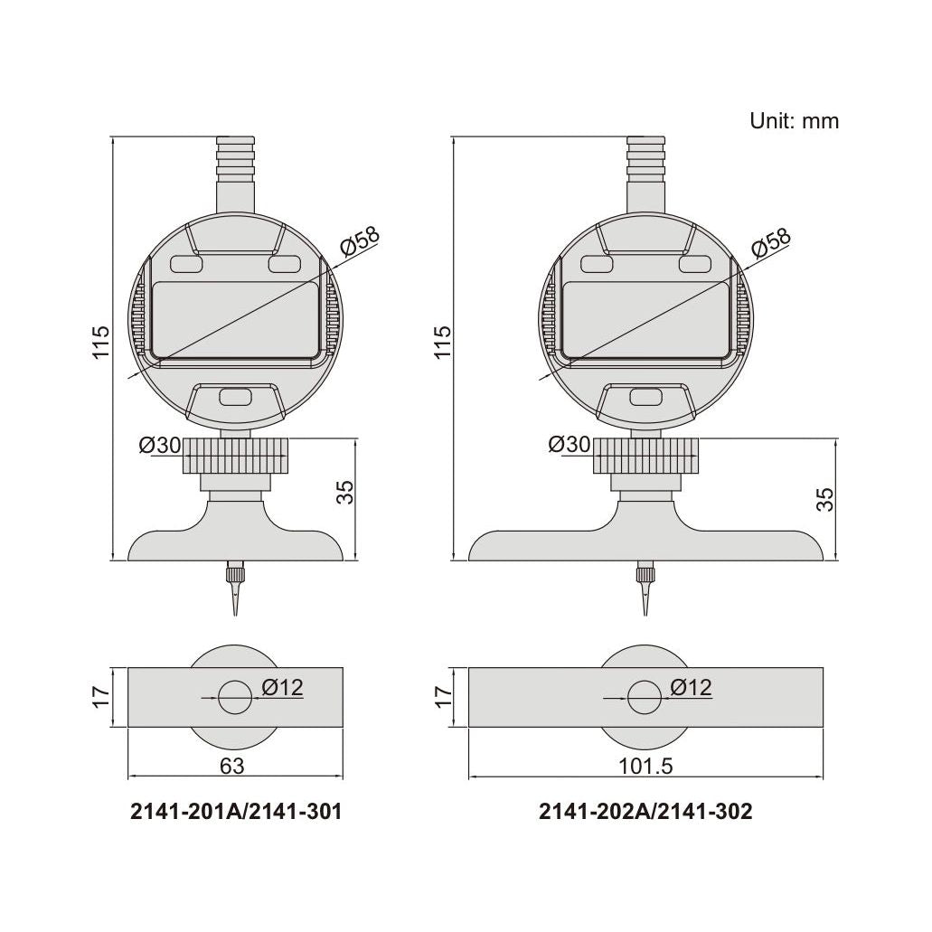 Insize Digital Depth Gauge 101.5x17mm Range Series 2141-302