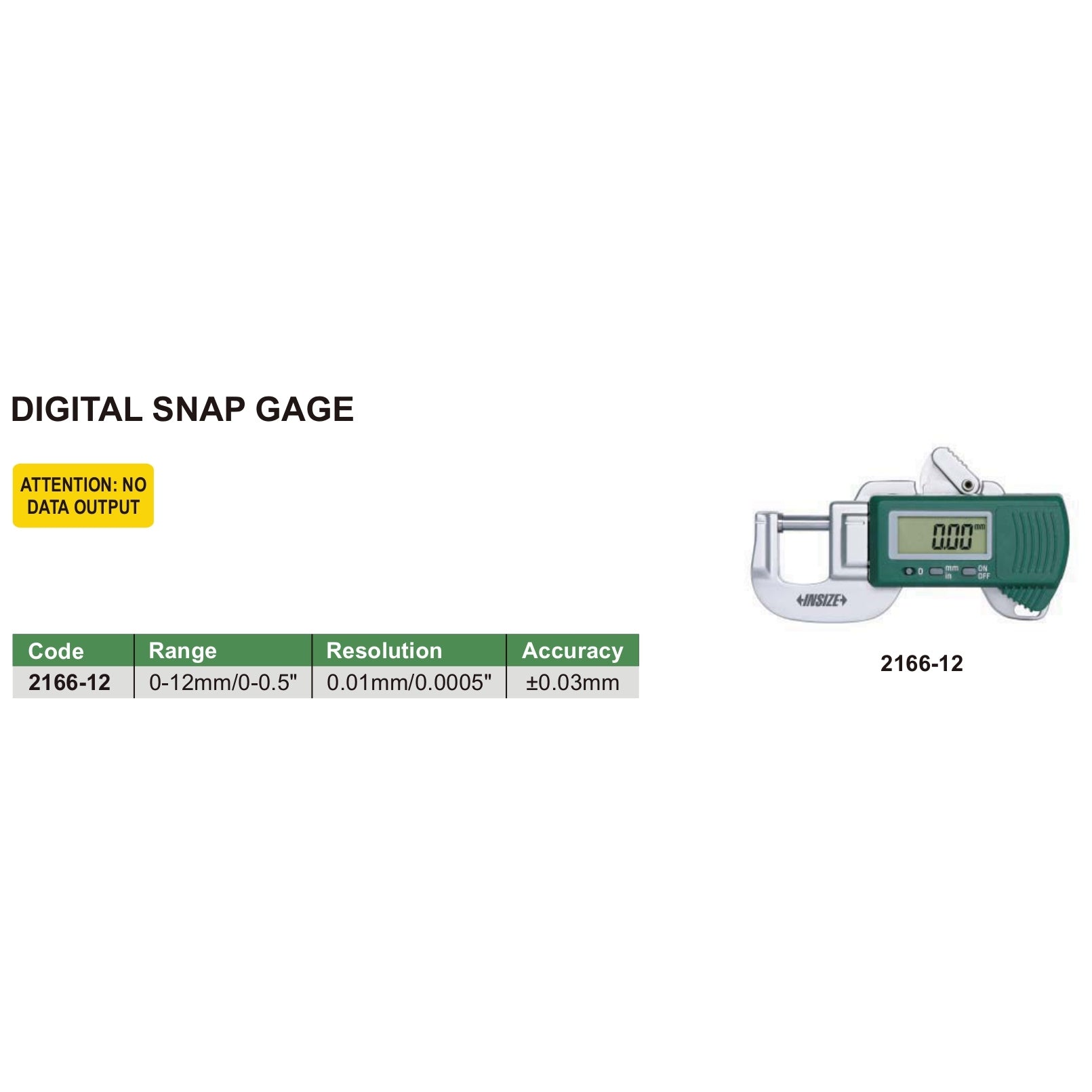 Insize Digital Snap Gauge 0-12mm/0-0.5" Range Series 2166-12