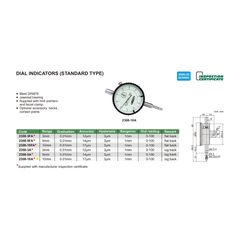 Insize Metric Lug Back Dial Indicator 10mm Range Series 2308-10A