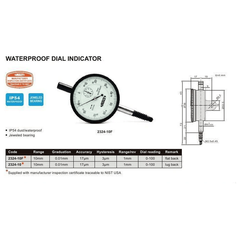 Insize Waterproof Dial Indicator 10mm Range Series 2324-10