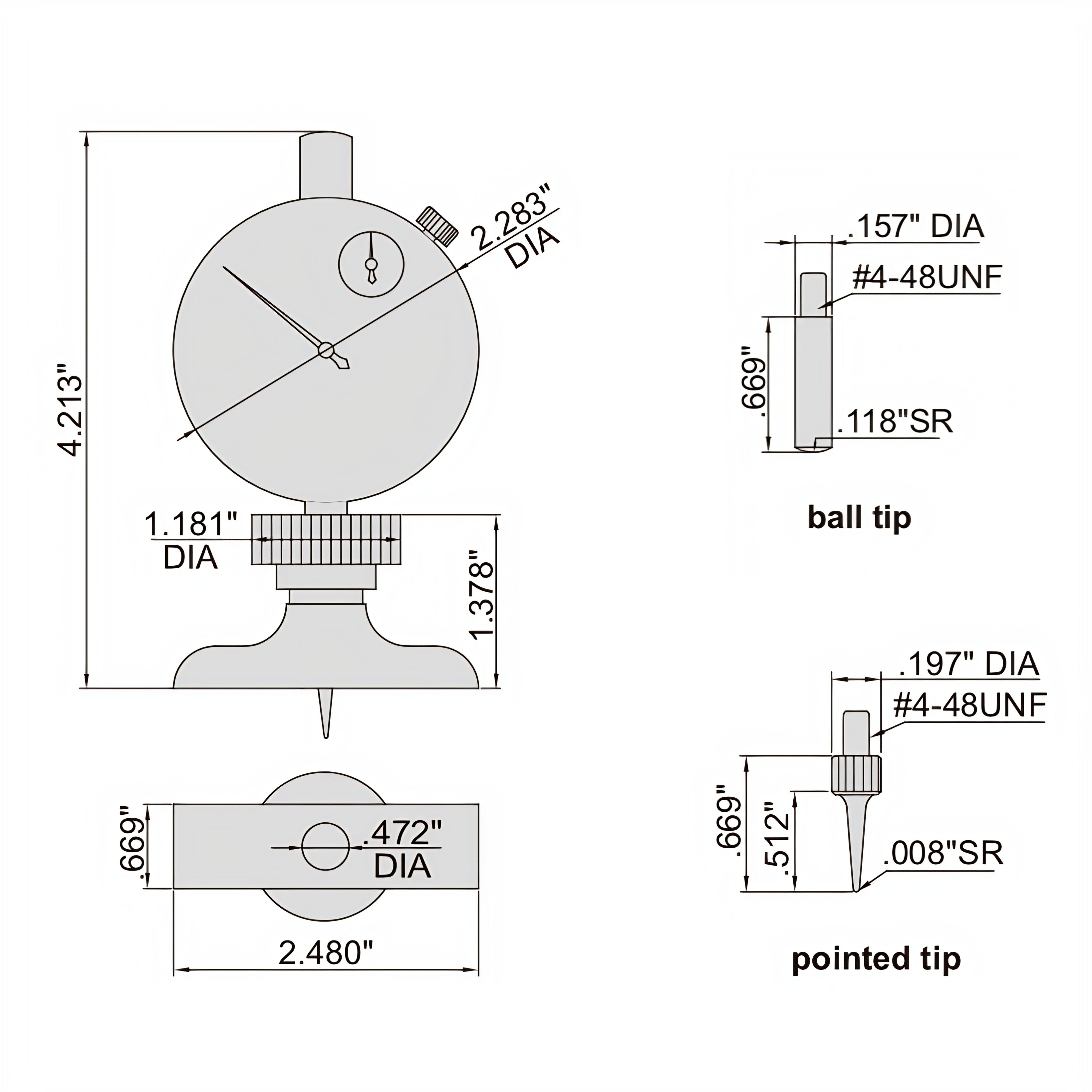 Insize Dial Depth Gauge 0-1.2" Range Series 2341-E1