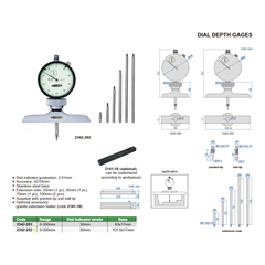 Insize Dial Depth Gauge 0-300mm x 0.01mm Range Series 2342-202