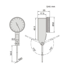 Insize Long Styli Dial Test Indicator 0.5mm Range Series 2896-05