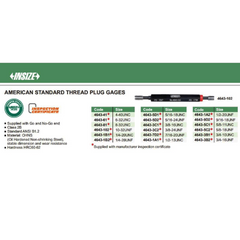Insize Thread Plug Gage 1/4-28 UNF Class 2B Series 4643-1B2