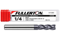 Fullerton 33815 1/4" 4 Flute TiAlN Coated Corner Radius End Mill