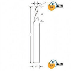 Best Carbide Regular Length AITiN coated 4-Flute End Mill 2mm, 0.2mm Corner Radius
