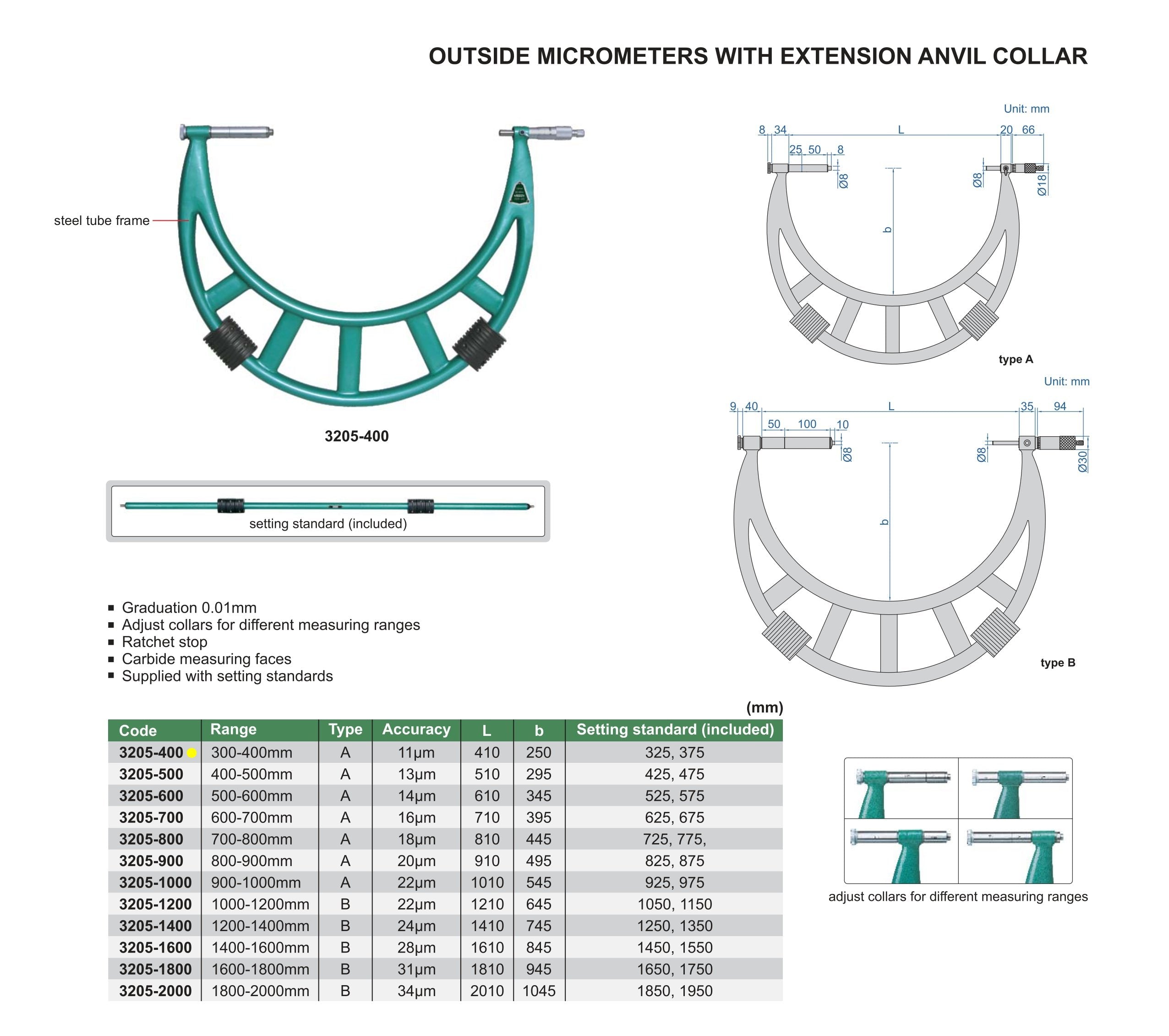 Insize Metric Outside Micrometer 300-400mm Range Series 3205-400