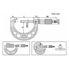 Insize Long Spindle Outside Micrometer 0-25mm Range Series 3209-25