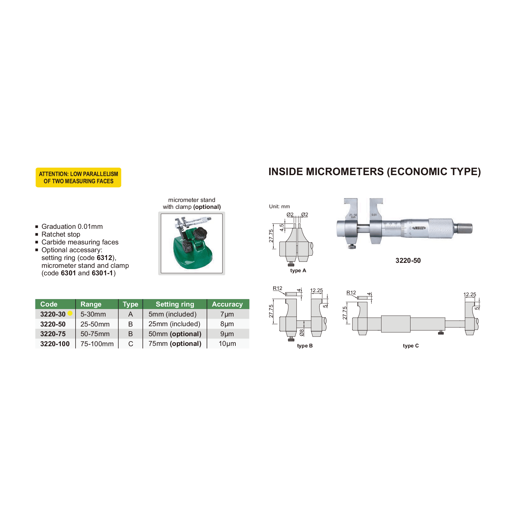 Insize Metric Inside Micrometer 5-30mm Range Series 3220-30