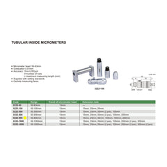 Insize Tubular Inside Micrometer 50-600mm Range Series 3222-600