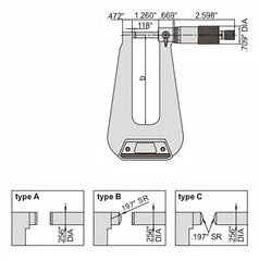 Insize Sheet Metal Micrometer 0-1" Range Series 3239-14F