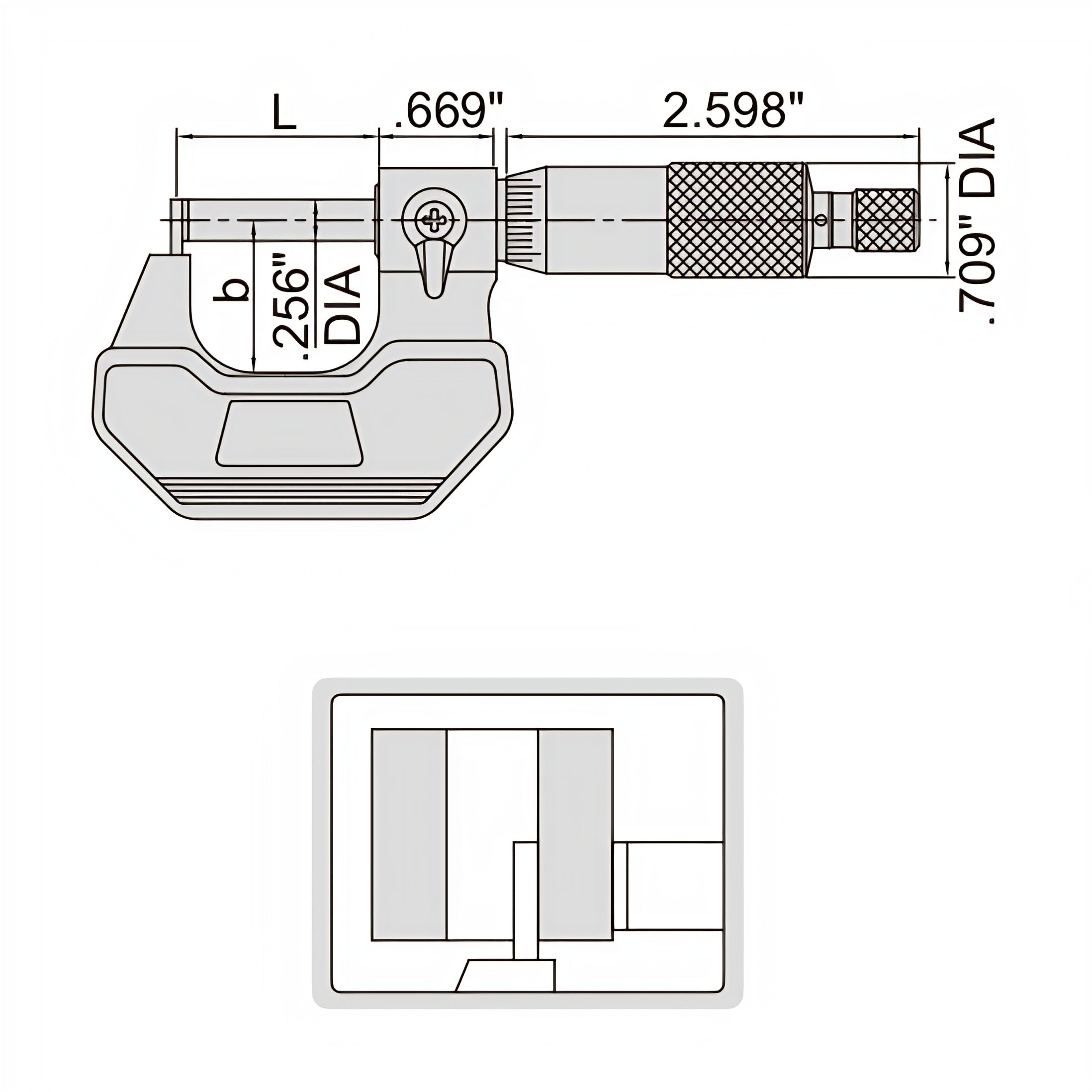 Insize Type B Cylindrical Anvil Micrometer 0-1" Range Series 3261-1B