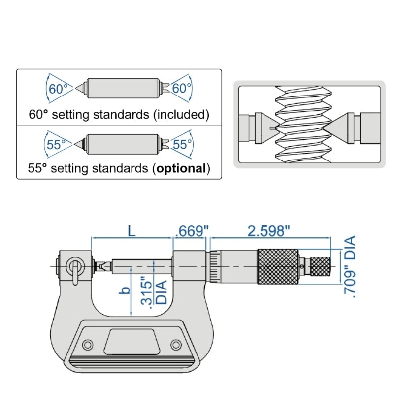 Insize Screw Thread Micrometer 2-3" Range Series 3281-3