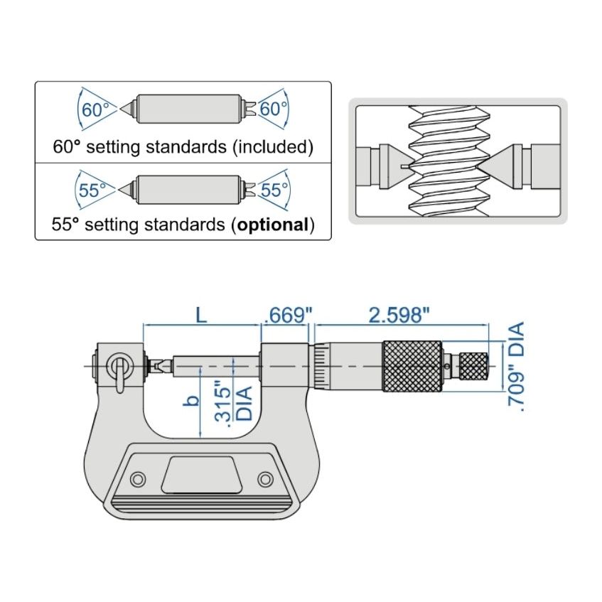 Insize Screw Thread Micrometer 4-5" Range Series 3281-5