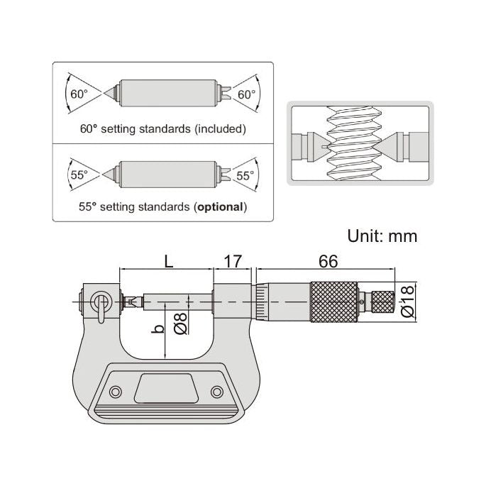 Insize Screw Thread Micrometer 75-100mm Range Series 3281-100A