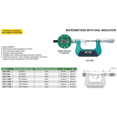 Insize Indicating Micrometer 0-25mm Range Series 3331-25A