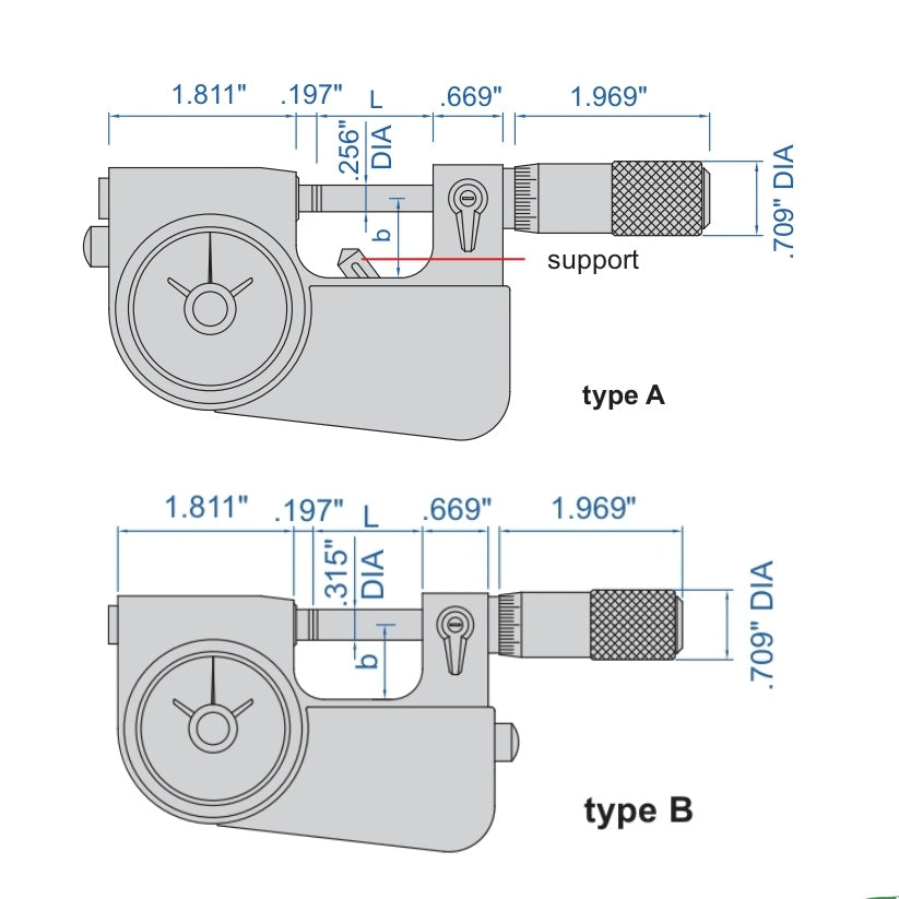 Insize Indicating Micrometer with Support 1-2" Range Series 3332-2