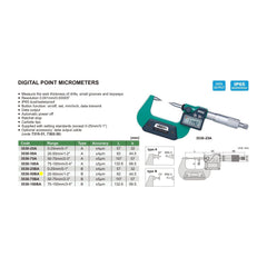 Insize Digital Point Micrometer 25-50mm/1-2" Range Series 3530-50BA