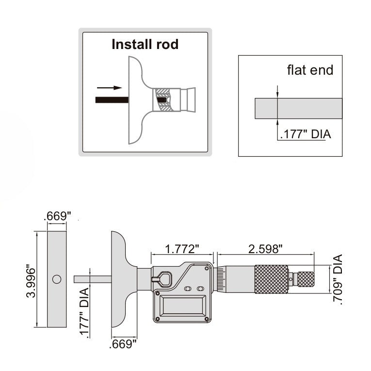 Insize Digital Depth Micrometer 0-2" Range Series 3540-50E