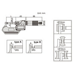 Insize Digital Spherical Anvil Tube Micrometer 0-25mm/0-1" Range Series 3560-25A