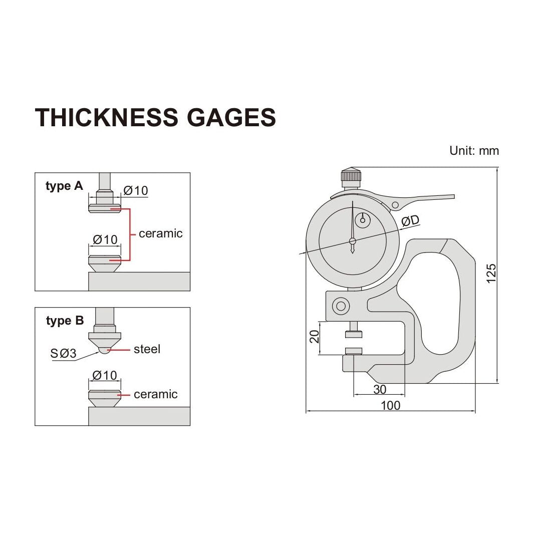 Insize Thickness Gauge 0-10mm x 0.01mm Range Series 2364-10B