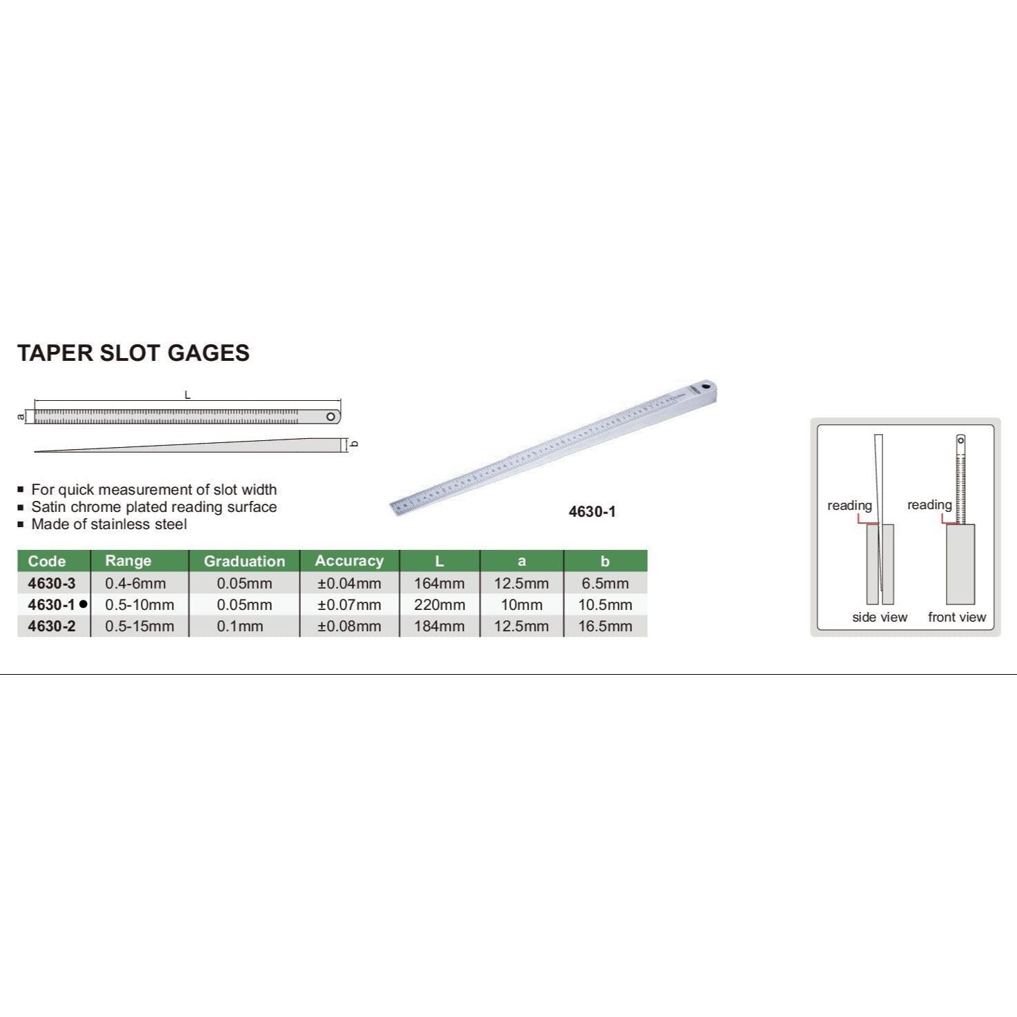 Insize Taper Gauge 0.5-10mm Range Series 4630-1