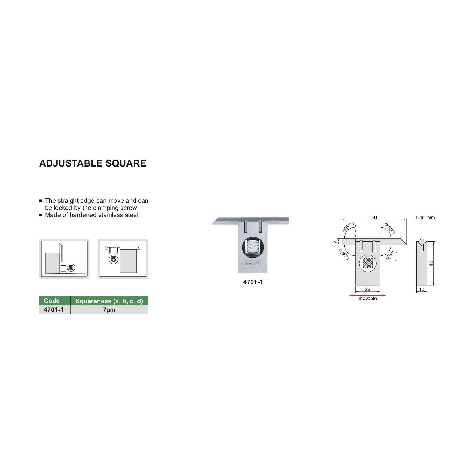 Insize Adjustable Square Range Series 4701-1