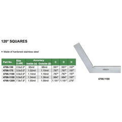 Insize Range 120° Square 100x100mm Series 4706-1100