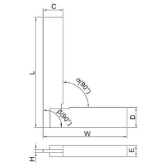 Insize 90° Flat Edge Square 200x130mm Range Series 4792-200