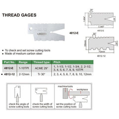 Insize Thread Angle Gauge 2-12mm Range Series 4812-12