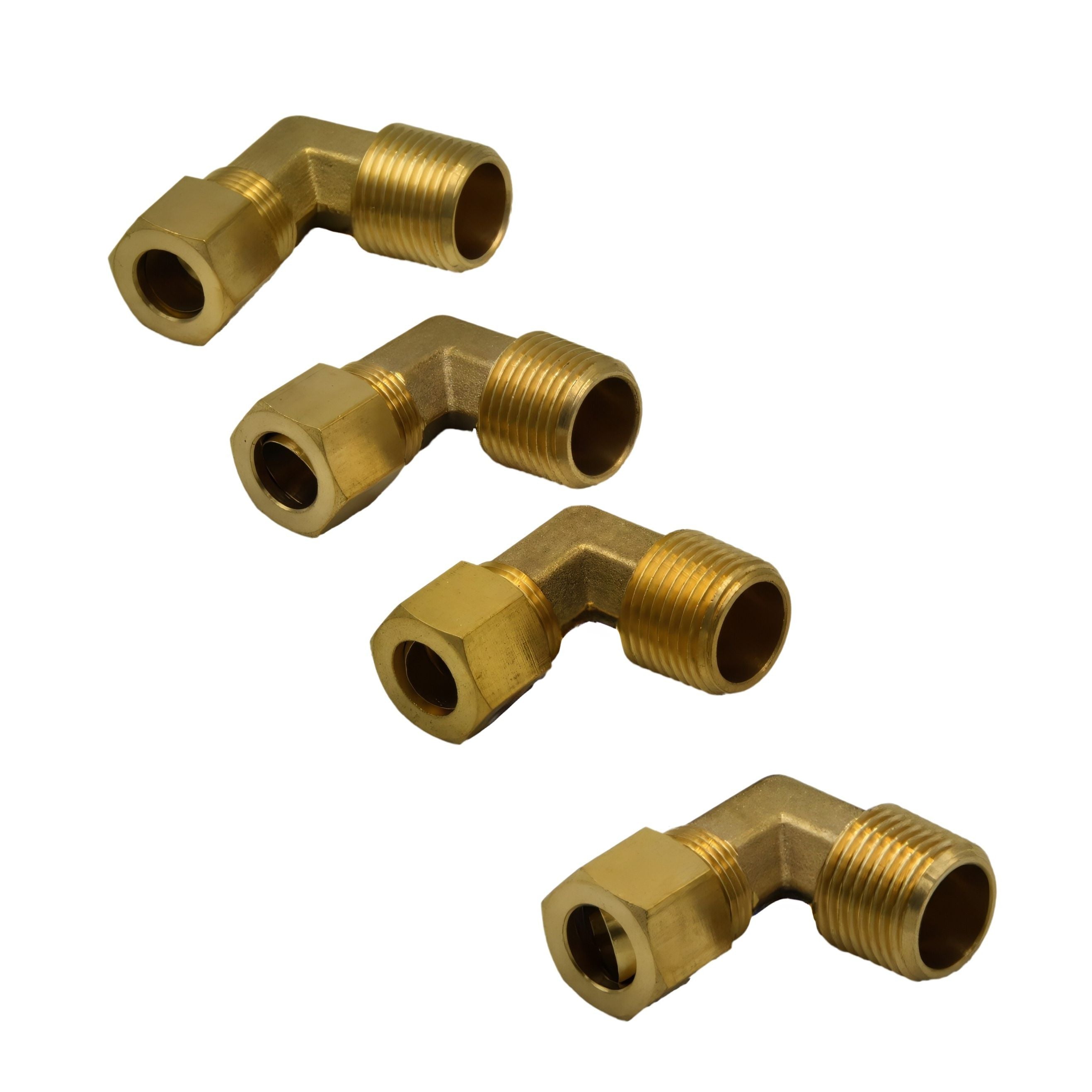 4pc Brass Compression Union 90° Male Female Elbow (T3/8xM3/8)
