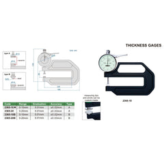 Insize Thickness Gauge 0-10mm x 0.01mm Range Series 2365-10