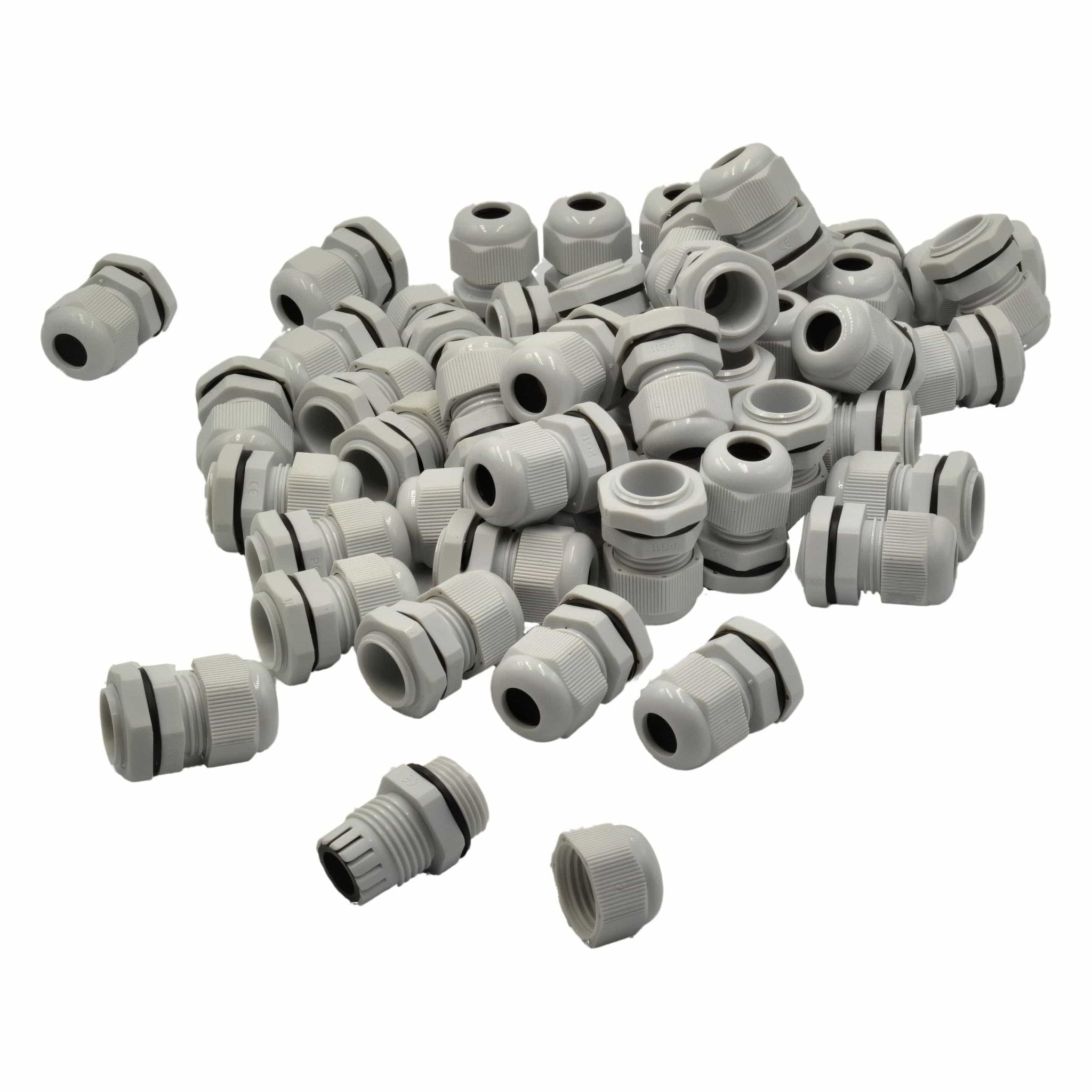 50 Pack IP68 PG11 White Nylon Cable Gland 5-10mm Cable Range - Twin Eagle Imports