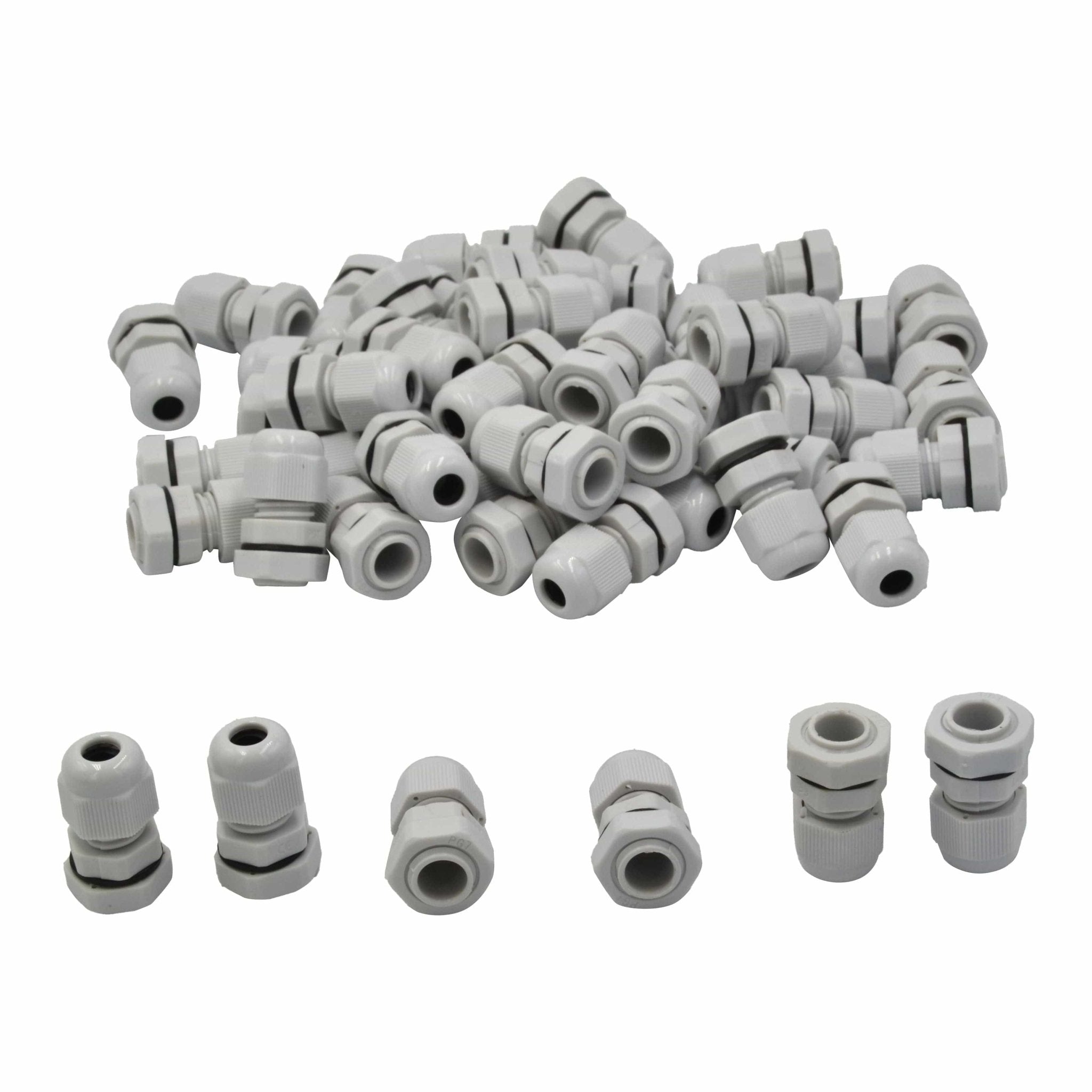 50 Pack IP68 PG7 White Nylon Cable Gland 3-6.5mm Cable Range - Twin Eagle Imports
